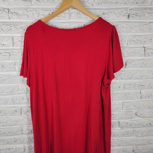 Green Envelope Womens Dress 2X Plus Mini Pullover Flutter Sleeve Red RED65E - Picture 8 of 12